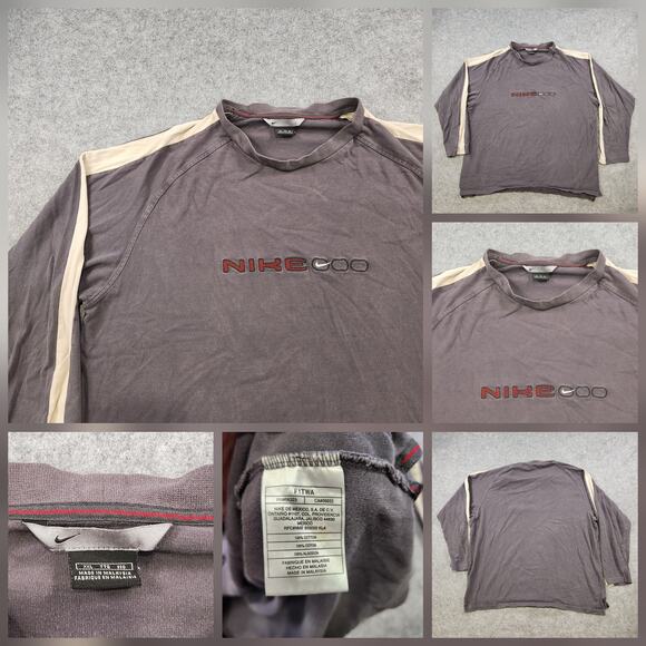 VTG Y2K Nike Shirt Mens 2XL Gray Long Sleeve Swoosh 00s Spell Out Athletic Logo - Picture 1 of 16